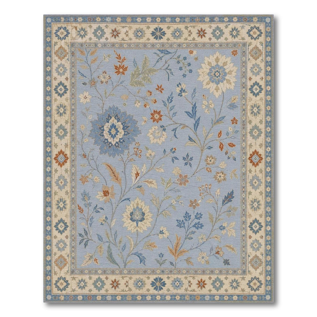 Blue and Teal Light Blue Floral Vintage Area Rug