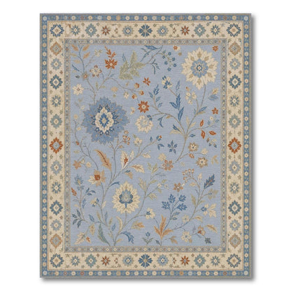 Blue and Teal Light Blue Floral Vintage Area Rug