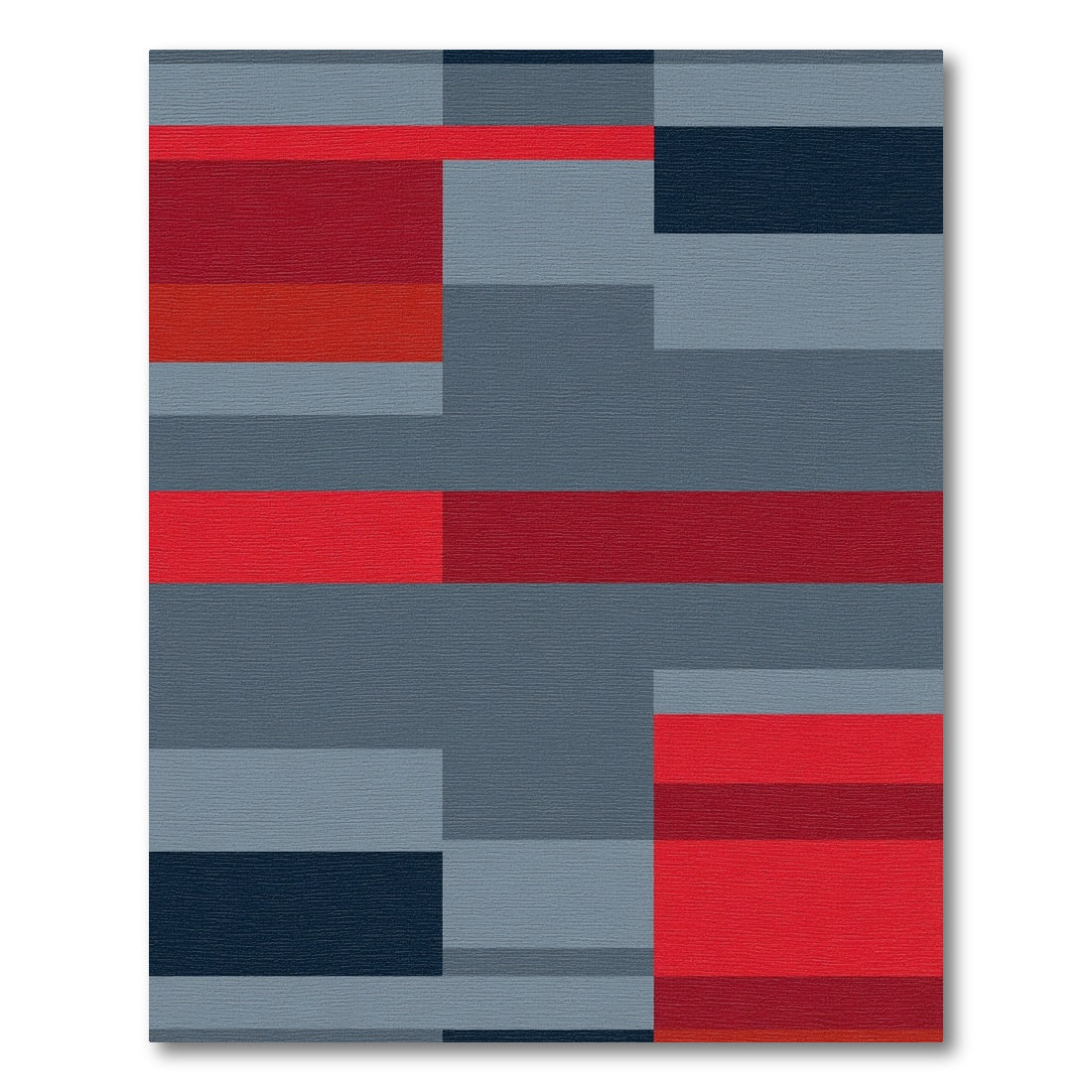 Modern Red Gray Blue Geometric Blocks Rug