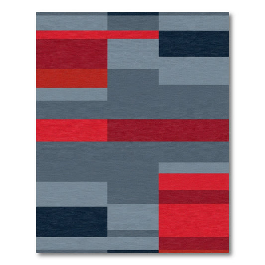 Modern Red Gray Blue Geometric Blocks Rug