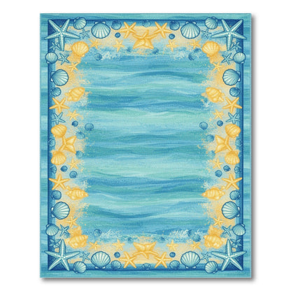 Coastal Blue Wave Seashell Starfish Area Rug