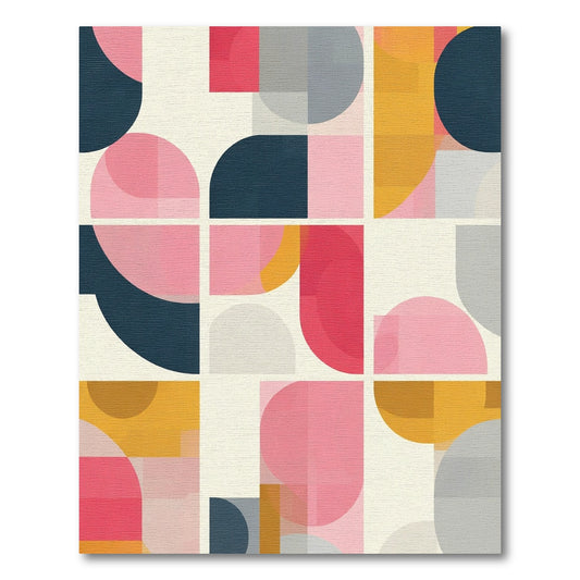 Retro Pink Yellow Geometric Circles Rug