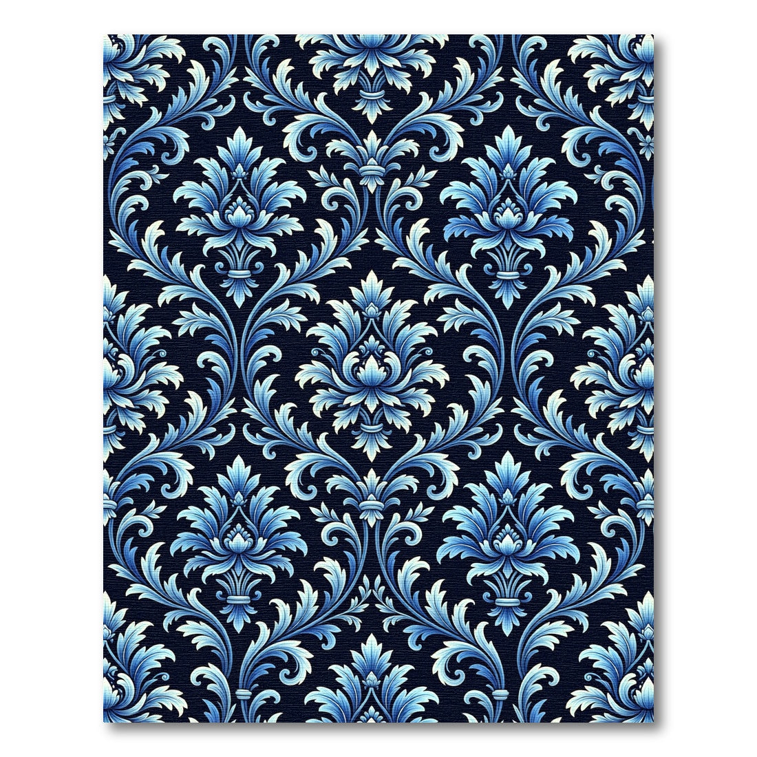 Royal Blue Damask Scroll Floral Rug