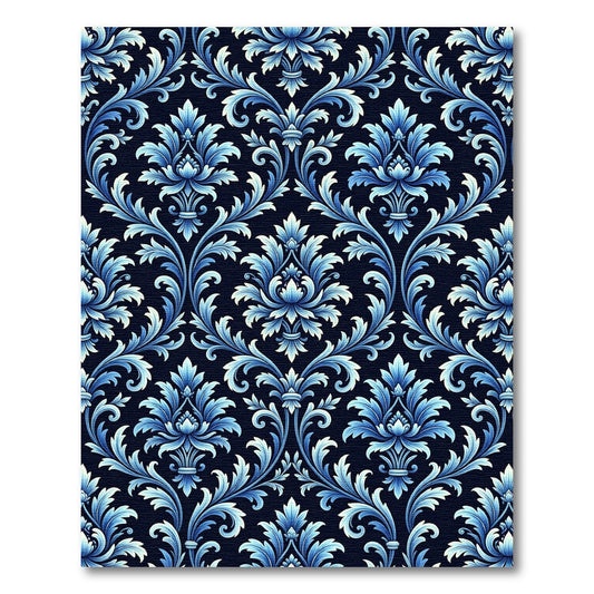 Royal Blue Damask Scroll Floral Rug