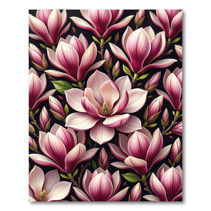 Magnolia Blooms Black background Rug