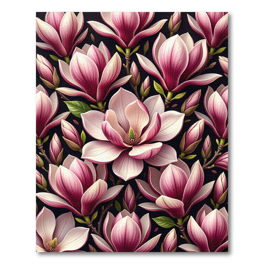 Magnolia Blooms Black background Rug