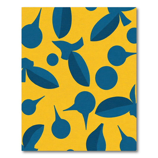 Deep Blue Abstract Shapes Yellow Background Rug
