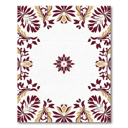 Maroon and Gold Floral Sunburst Rug