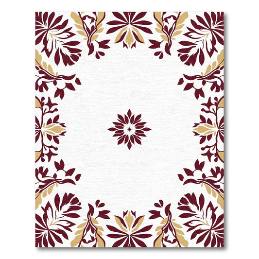 Maroon and Gold Floral Sunburst Rug