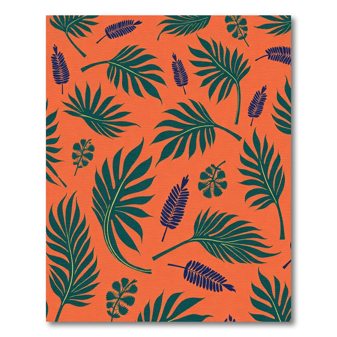 Orange Teal Tropical Leaf Pattern Rug