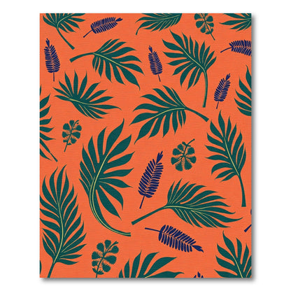 Orange Teal Tropical Leaf Pattern Rug