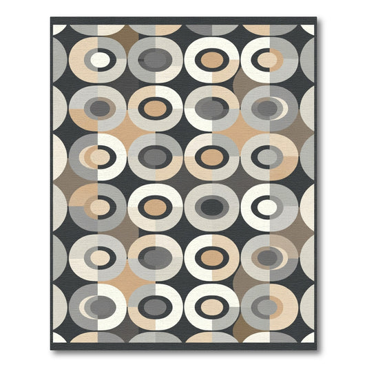 Retro Taupe Gray Concentric Circles Rug