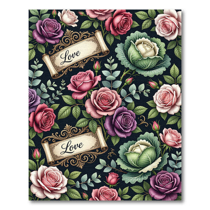 Romantic Rose Garden With Love Scrolls Rug