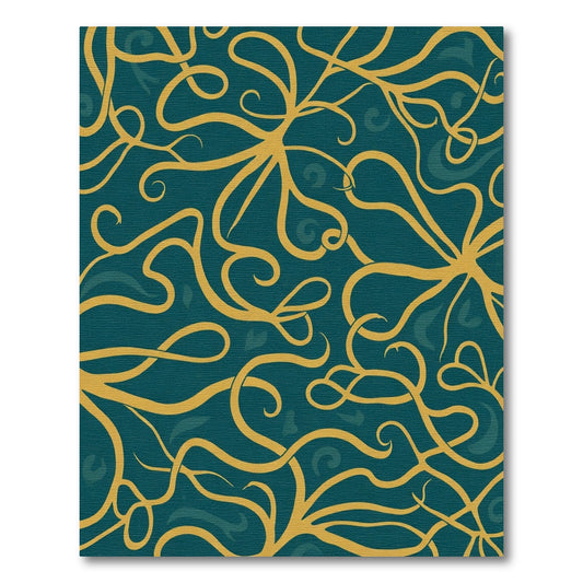 Golden Swirls Teal Abstract Rug