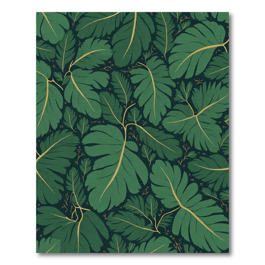 Deep Forest Green Leafy Branch Pattern Rug