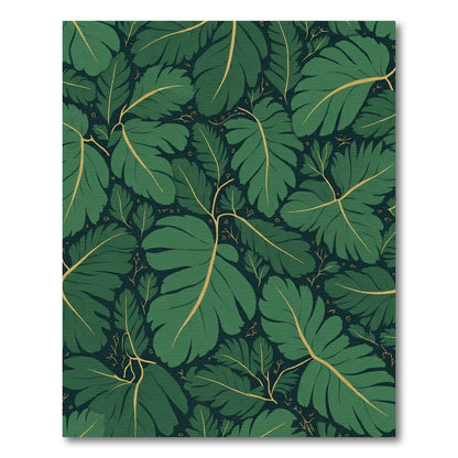 Deep Forest Green Leafy Branch Pattern Rug