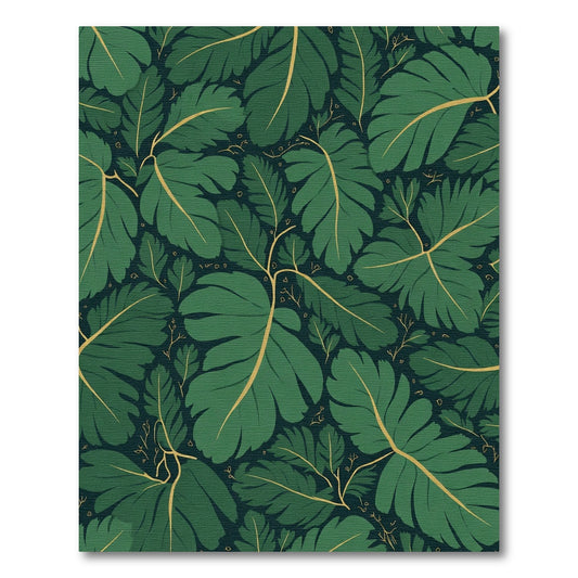 Deep Forest Green Leafy Branch Pattern Rug
