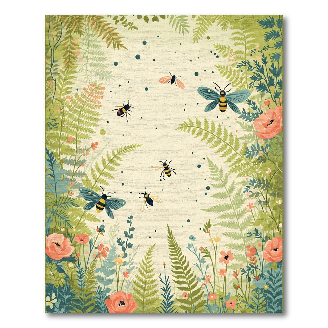 Whimsical Bee Floral Meadow Rug