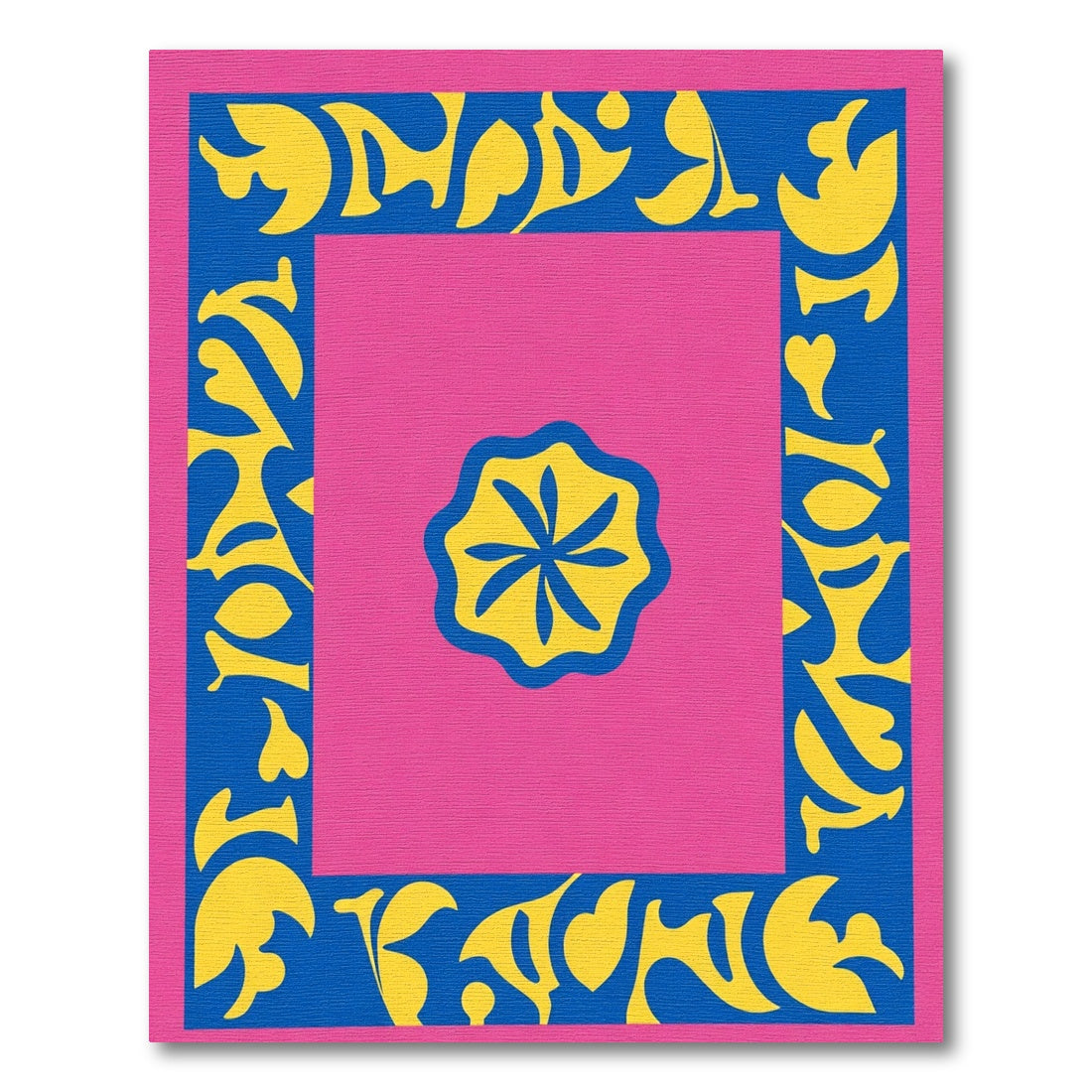 Hot Pink Blue Yellow Floral Frame Rug