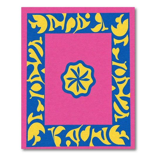 Hot Pink Blue Yellow Floral Frame Rug