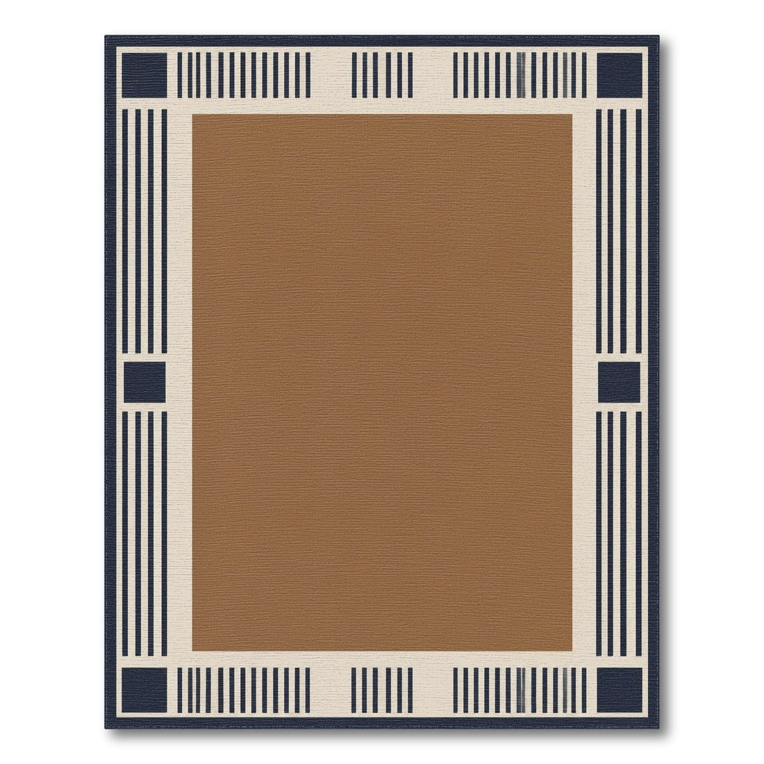 Geometric Brown Navy Border Area Rug