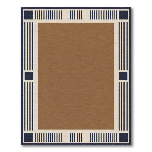 Geometric Brown Navy Border Area Rug