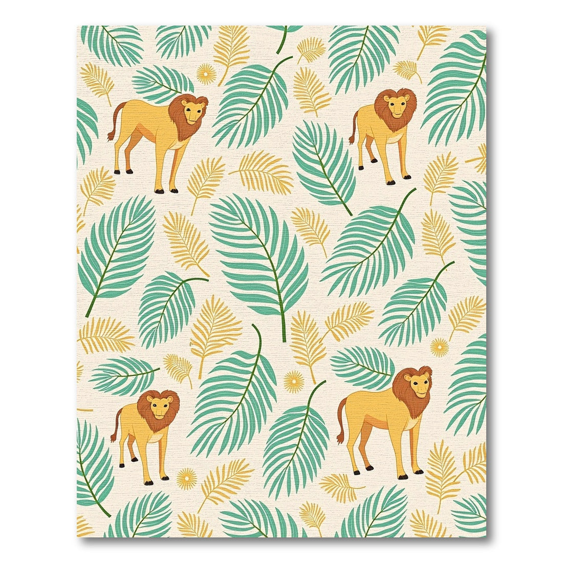 Golden Lion Green Jungle Leaves Rug