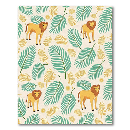 Golden Lion Green Jungle Leaves Rug