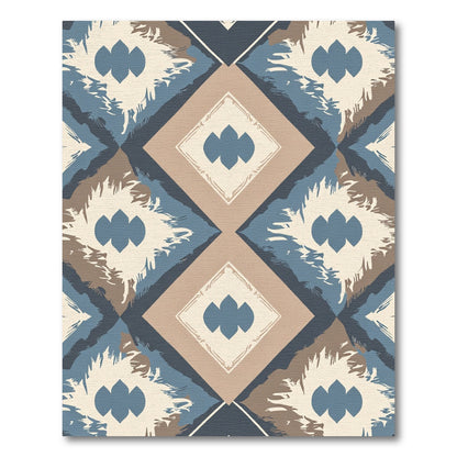 Blue and Tan Diamond Ikat Rug