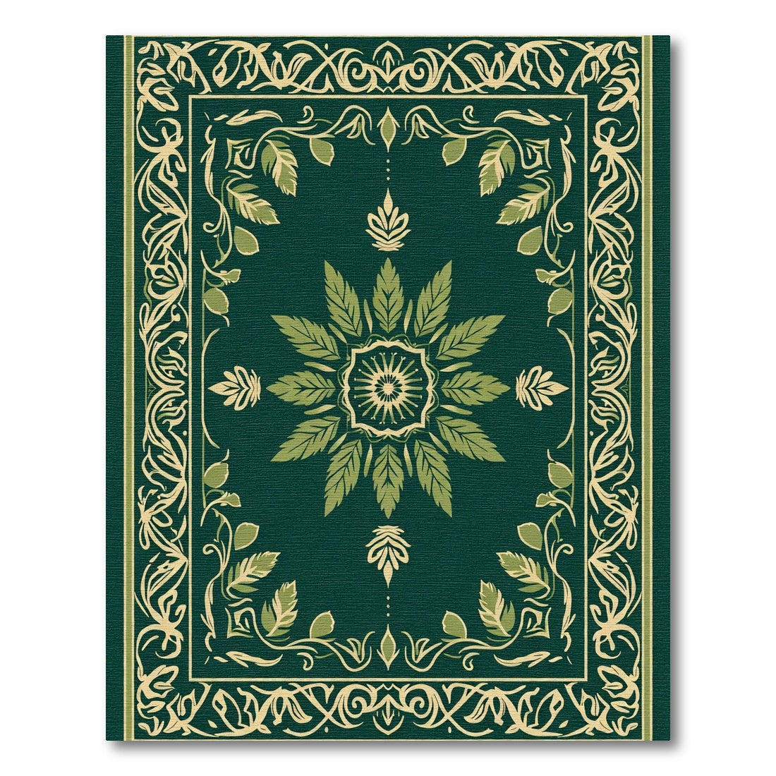 Forest Green Botanical Art Nouveau Rug