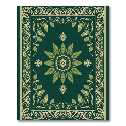 Forest Green Botanical Art Nouveau Rug