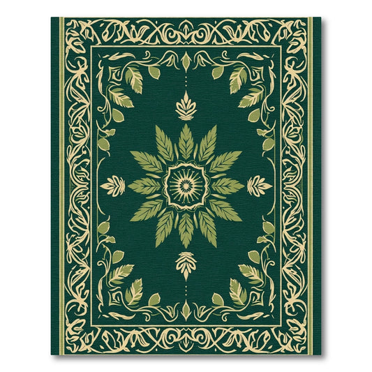Forest Green Botanical Art Nouveau Rug