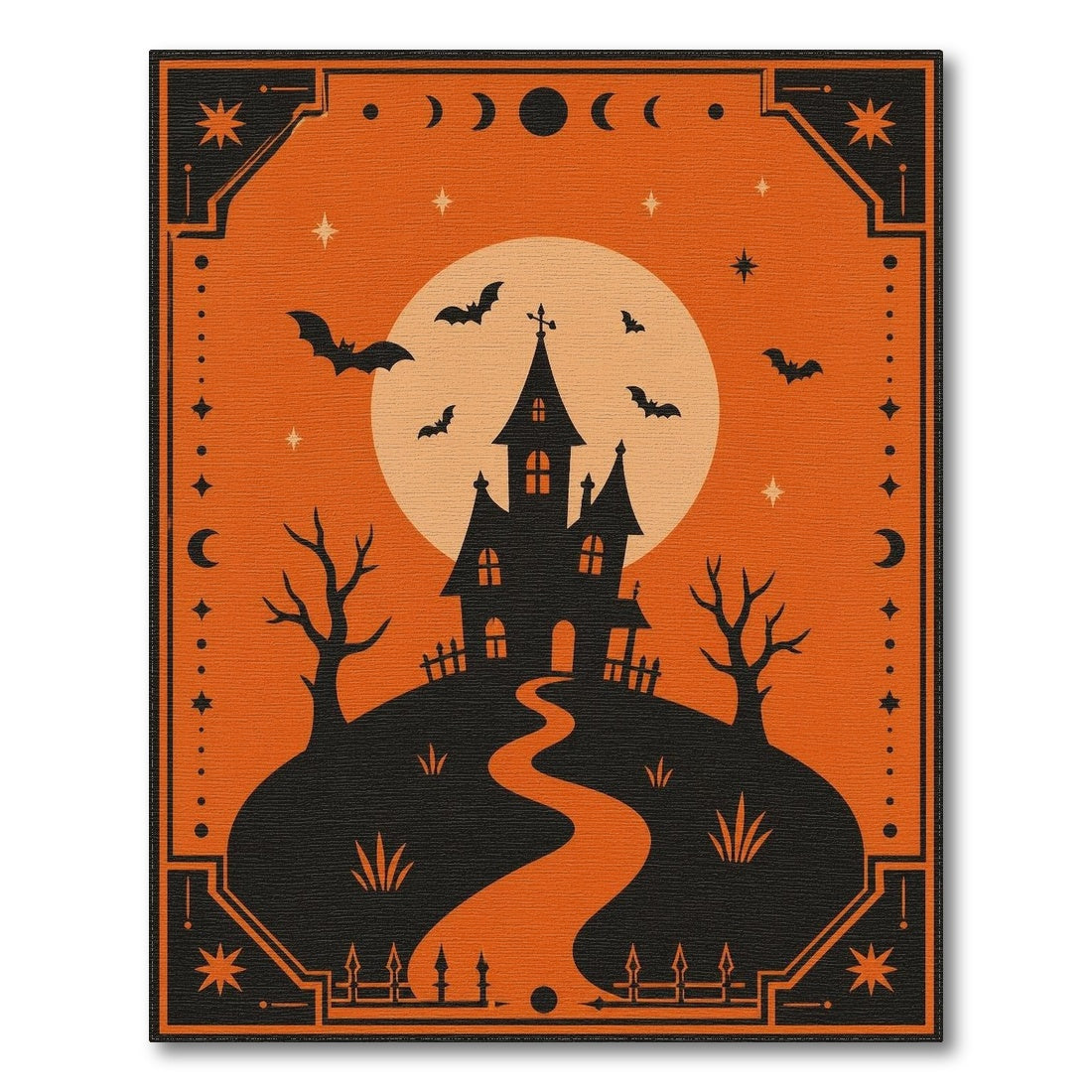 Spooky Haunted House Orange Halloween Area Rug