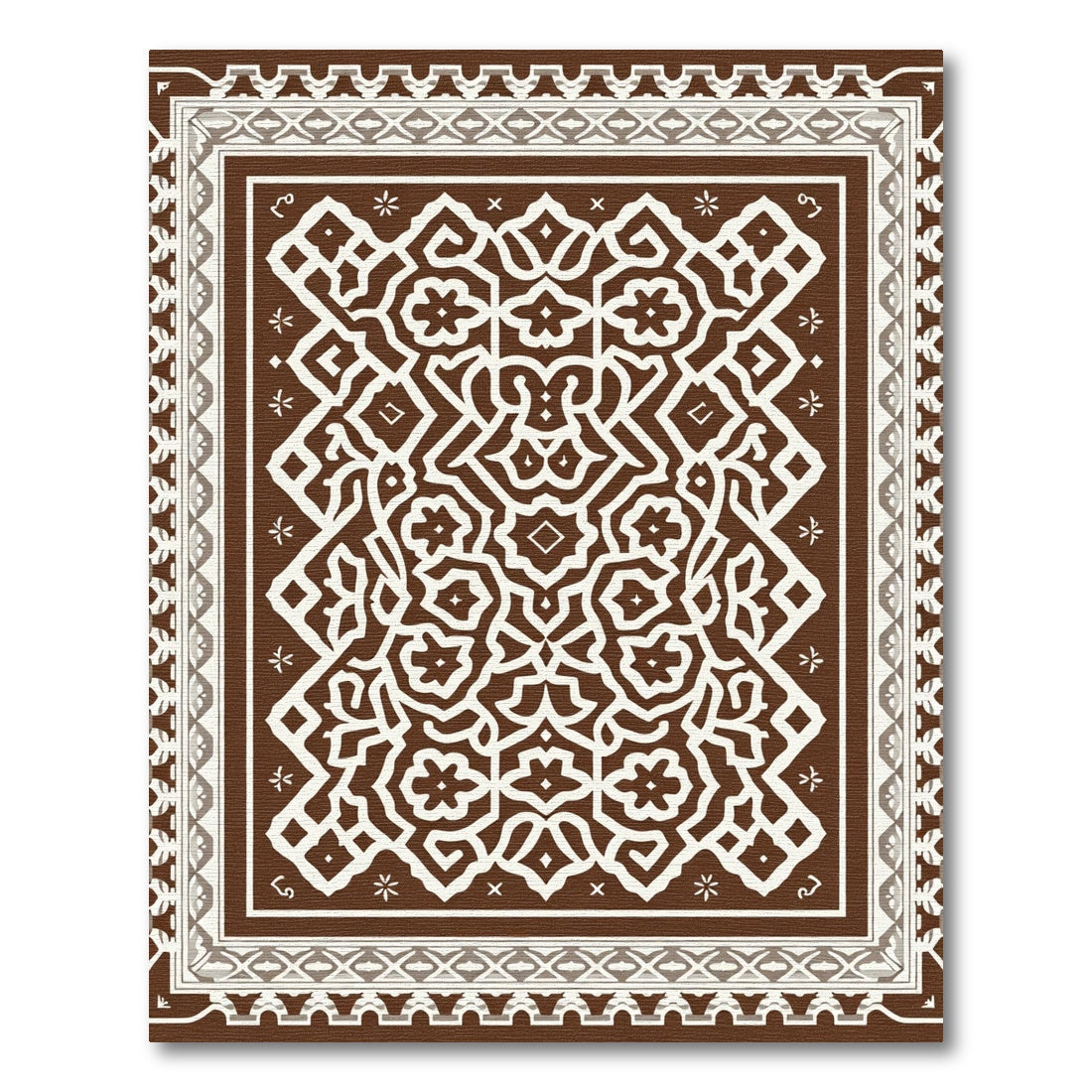 Brown White Intricate Geometric Medallion Rug