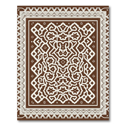 Brown White Intricate Geometric Medallion Rug