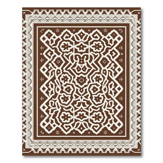 Brown White Intricate Geometric Medallion Rug