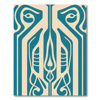 Teal cream organic art nouveau flow Rug