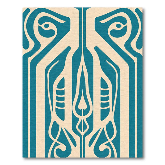 Teal cream organic art nouveau flow Rug