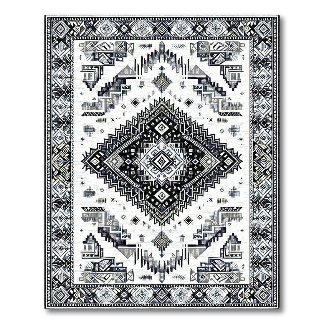 Black White Heritage Tribal Area Rug