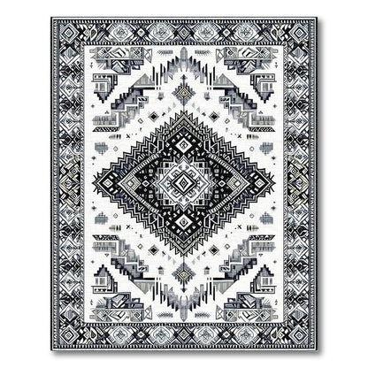 Black White Heritage Tribal Area Rug