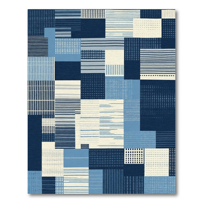 Abstract Blue Stripe Patchwork Rug