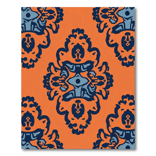 Bold Orange Navy Blue Medallion Rug