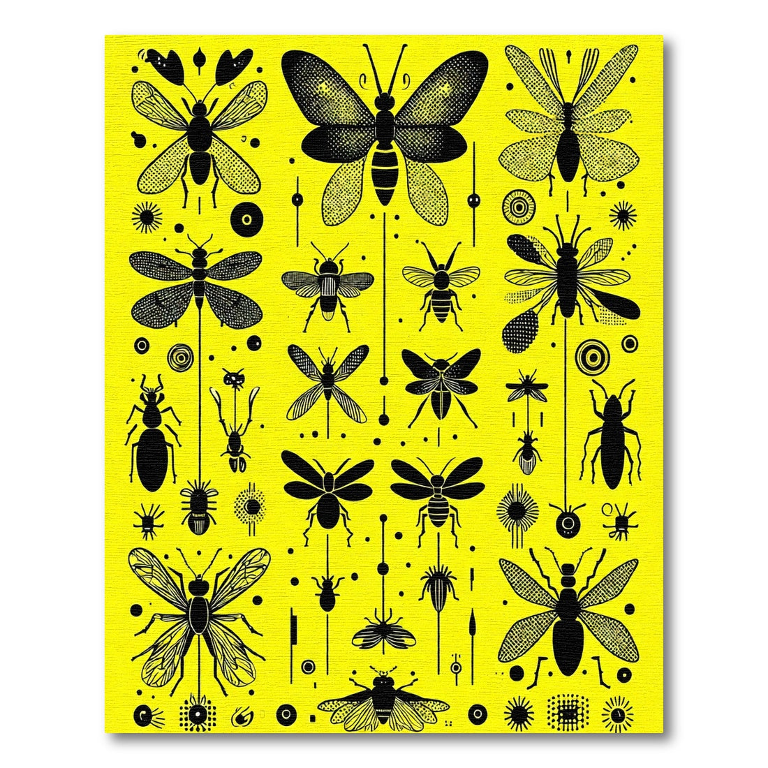 Bright Yellow Insect Collage Rug