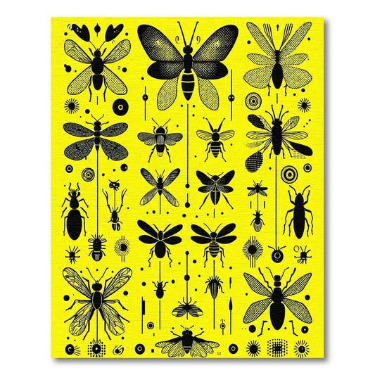 Bright Yellow Insect Collage Rug