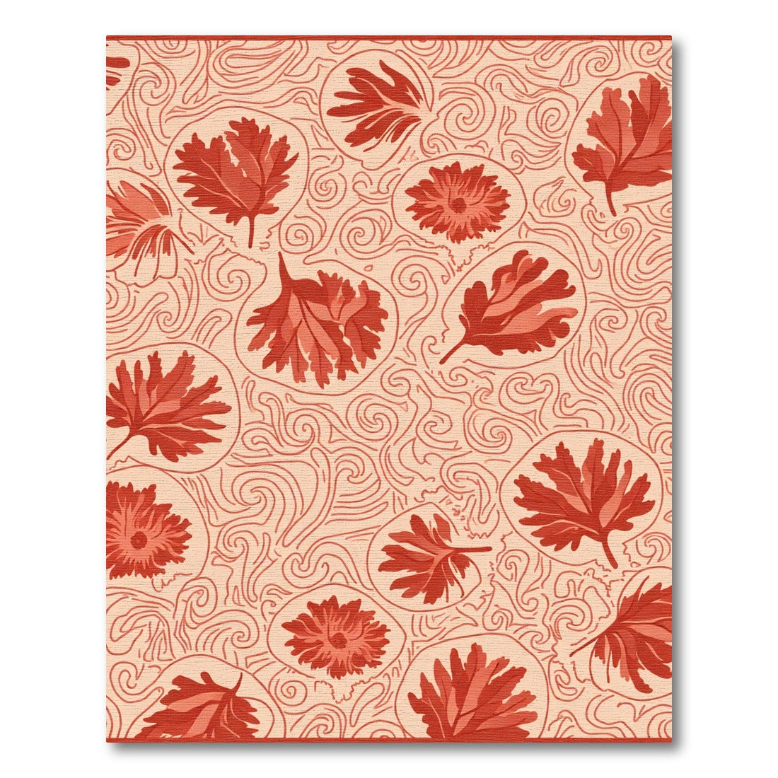 Coral Red Floral Swirls Rug