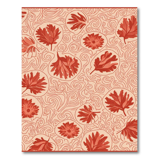 Coral Red Floral Swirls Rug