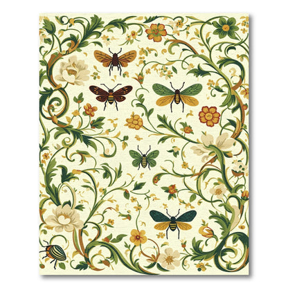 Whimsical Insects Floral Botanical Vines Rug