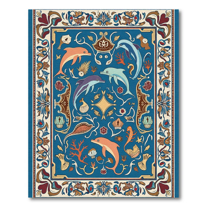 Blue Marine Life Dolphin Coral Scallop Rug