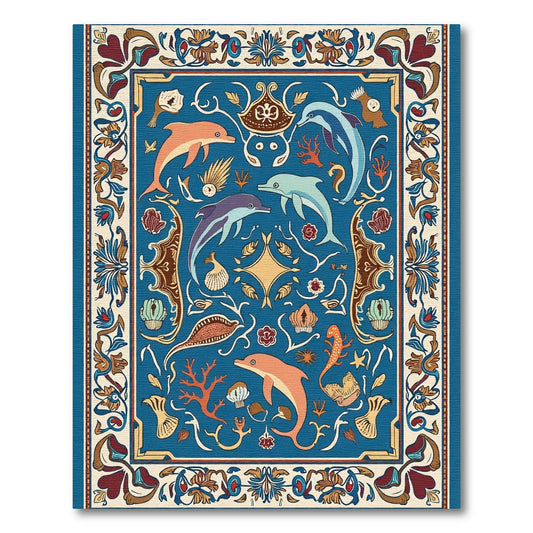 Blue Marine Life Dolphin Coral Scallop Rug