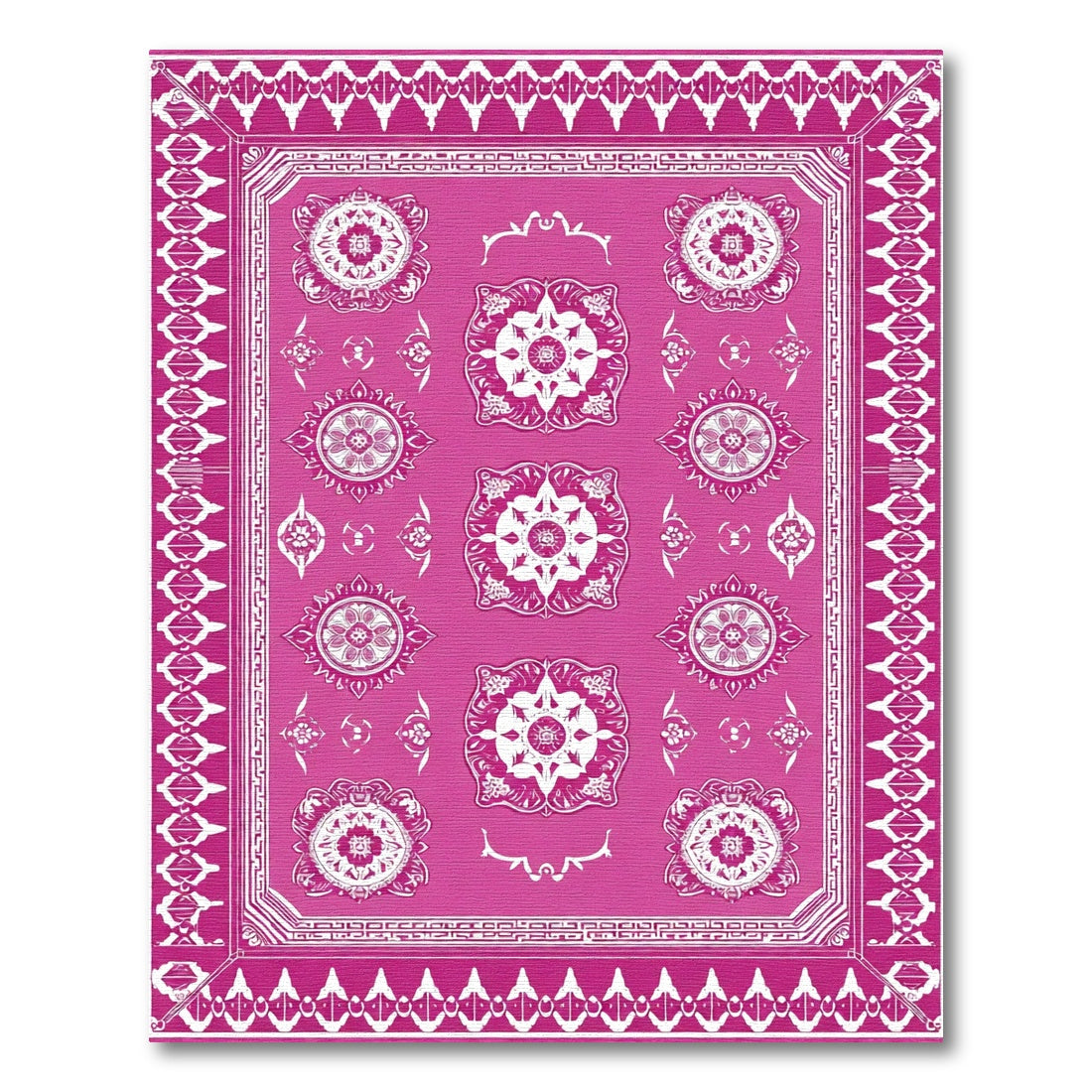 Vibrant Pink Medallion Intricate Floral Rug